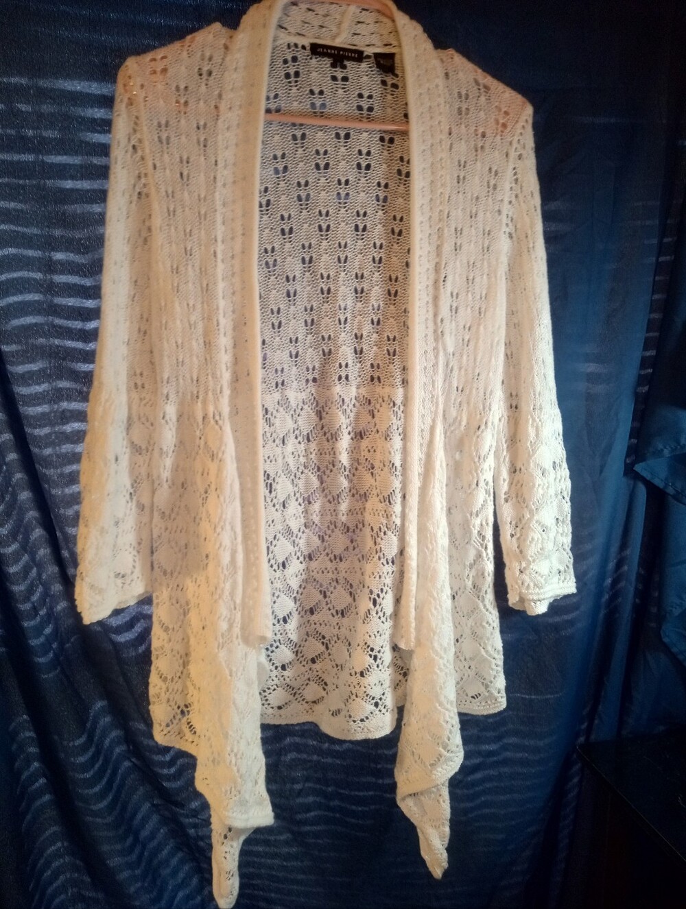 Jeanne Pierre Ivory Open-Front Crochet Cardigan
